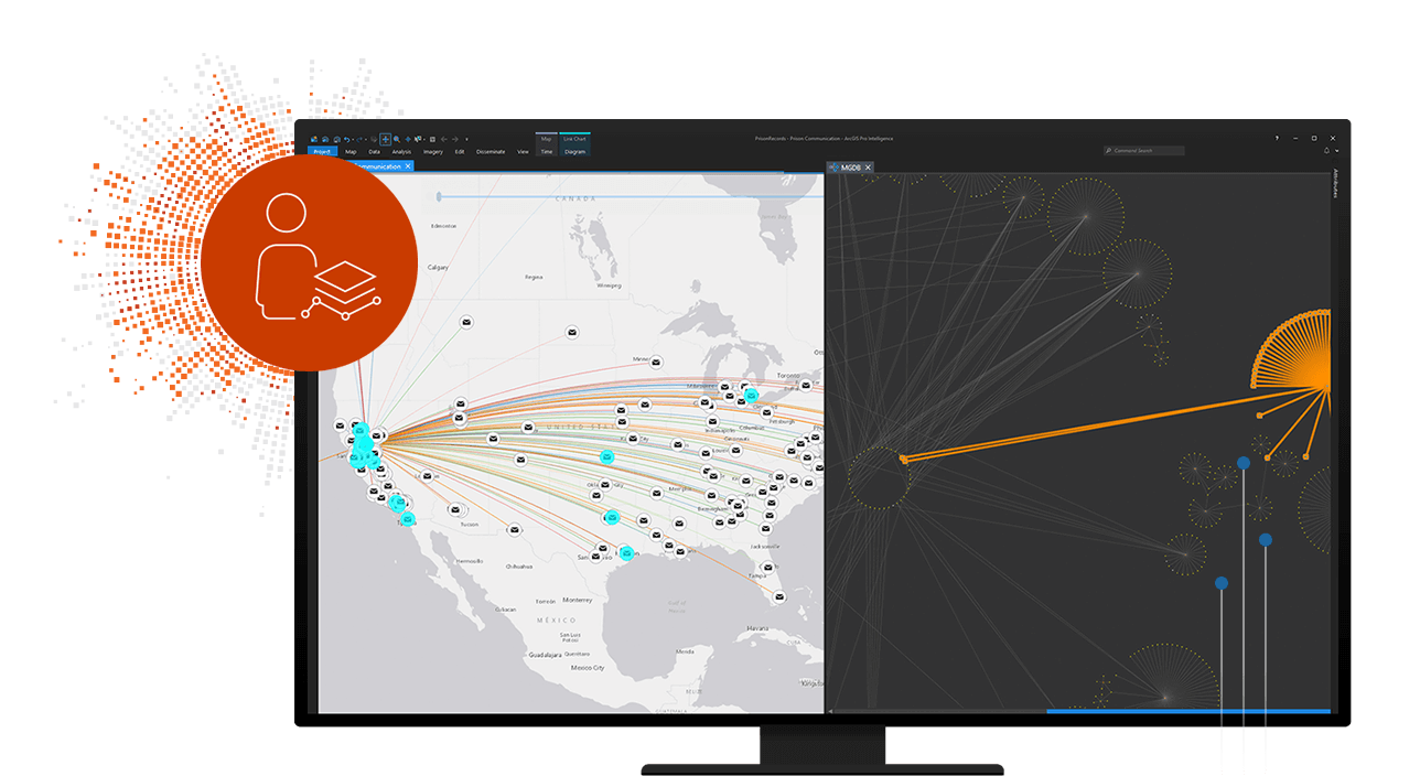 A digital map of the United States with scattered data points next to a line graph with lines pointing in many directions,A digital map of the United States with scattered data points next to a line graph with lines pointing in many directions