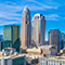 An aerial view of downtown Charlotte, North Carolina skyscrapers and buildings