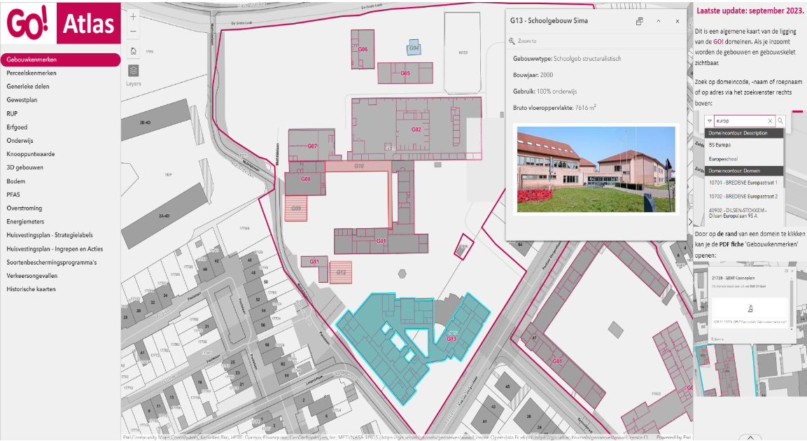 A screenshot of the GO! Onderwijs GIS platform.