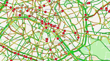 Street grid map with dots