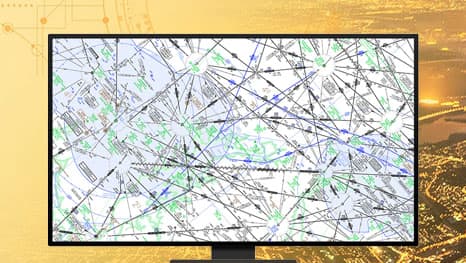 A computer monitor displaying a map that represents an enroute chart