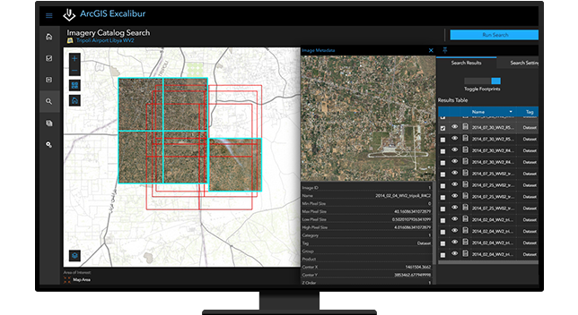 Computer screen with maps and data-filled windows