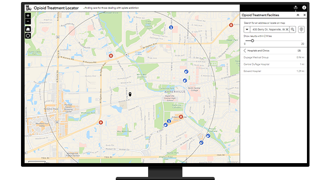 A street map with a large circle on it