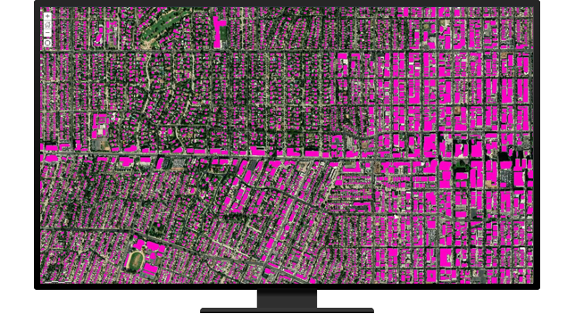 Map of buildings with certain buildings highlighted