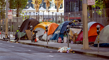 Tents on a city sidewalk