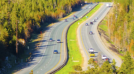 A two-lane highway with light traffic