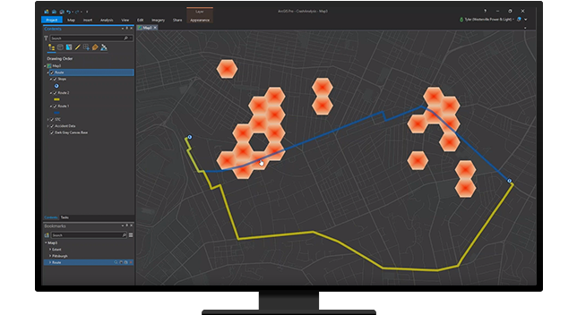 Dark map with bright orange and yellow dots