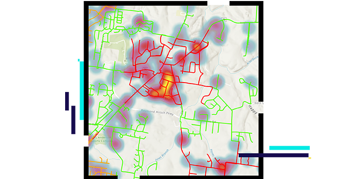 Map with red and green lines