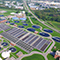 An aerial view of a water treatment plant