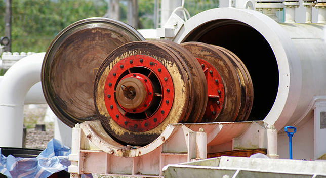 The inside of a pipeline open for routine cleaning 