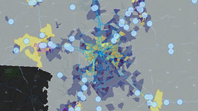 Transit propensity map identifies areas in the study area where there are populations with the greatest need for transit 