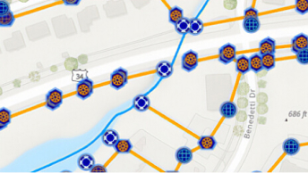 Stormwater network with catch basins and storm drains. 